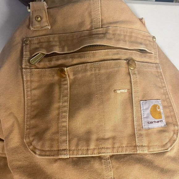 CARHARTT MEN’s Insulated Bib Overalls Size 52 Inseam 30” Tan - Picture 12 of 14